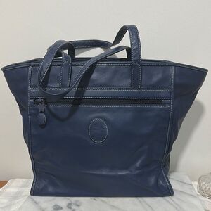 Elegant Navy Blue Tote Bag leather zip closure with CD logo